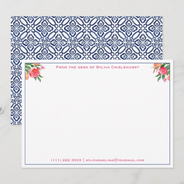 Tarjeta De Agradecimiento Alegre Citrus Floral Española Tile Wedding Ducha (Anverso / Reverso)