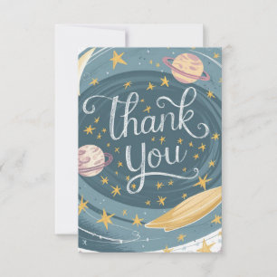 Tarjeta De Agradecimiento Alegre Editable Galaxy Celestial