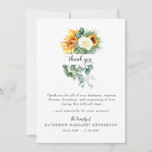 Tarjeta De Agradecimiento Alegre Funeral De Bereavement Sunflower Gracias