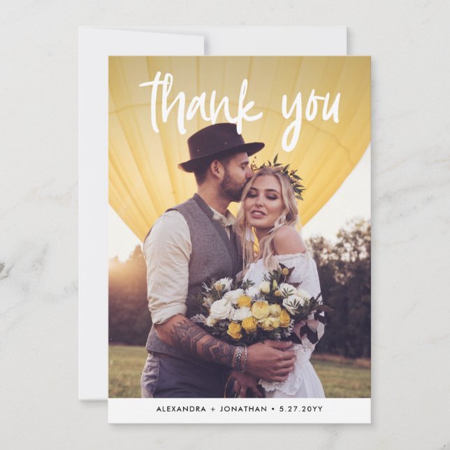 Tarjeta De Agradecimiento Alegría | Foto boda (Anverso)