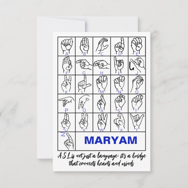 Tarjeta De Agradecimiento Alfabeto de la Lengua de Señas Americana, Sordos A (Anverso)