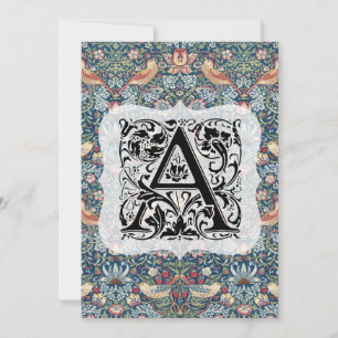Tarjeta De Agradecimiento Alfabeto William Morris Strawberry Thief Azul Mari