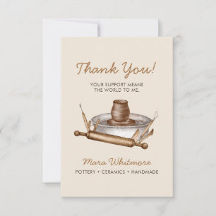 Tarjeta De Agradecimiento Alfarería de arcilla rústica boho crema Gracias