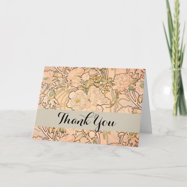 Tarjeta De Agradecimiento Alfonse Mucha Art Nouveau Peonies (Anverso)