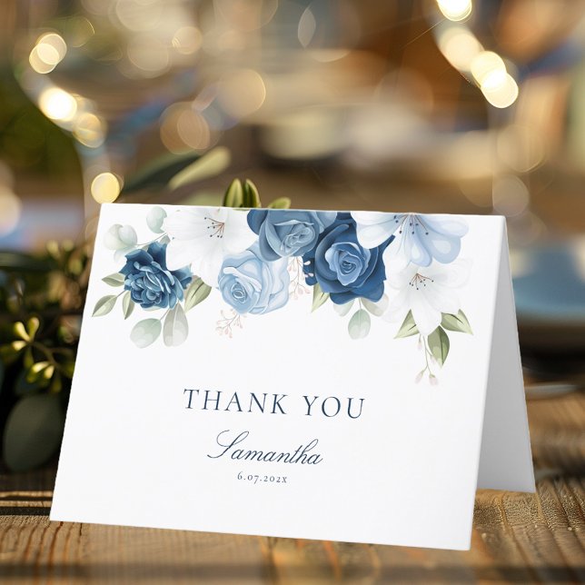Tarjeta De Agradecimiento Algo Azul Antes De Hacer Ducha De Novias Florales (Something Blue Before I Do Floral Bridal Shower Thank You Card)