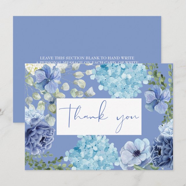 Tarjeta De Agradecimiento Algo azul antes de la ducha nupcial de hortensias (Anverso / Reverso)