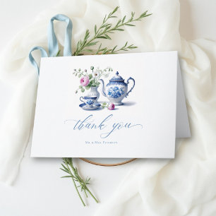 Tarjeta De Agradecimiento Algo Azul Chinoiserie Flora Té Nupcial Shower