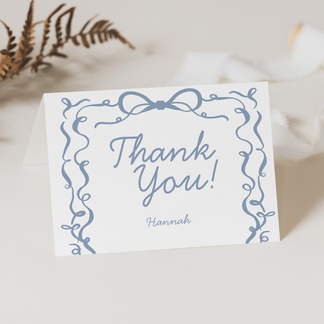 Tarjeta De Agradecimiento Algo Azul Dusto Azul Bow Bridal Shower (Subido por el creador)