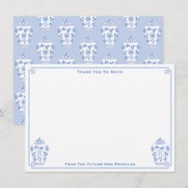 Tarjeta De Agradecimiento Algo Azul Tarro de Jengibre Acuarela Desayuno de N