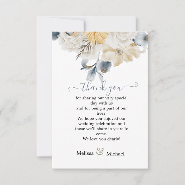Tarjeta De Agradecimiento ALGO Boda AZUL Floral (Anverso)