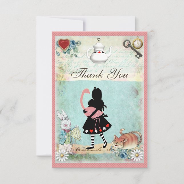 Tarjeta De Agradecimiento Alice, Flamingo y Cheshire Cat Boda Gracias (Anverso)