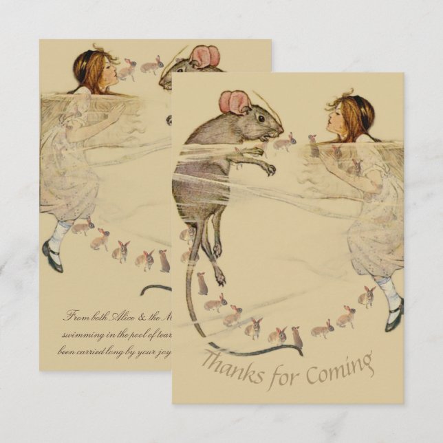 Tarjeta De Agradecimiento Alice in Wonderland Rabbit Mouse (Anverso / Reverso)