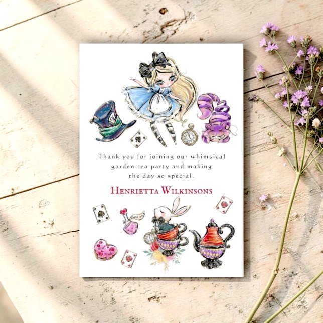 Tarjeta De Agradecimiento Alice Tea Party Whimsical Garden Thank You Card (Subido por el creador)