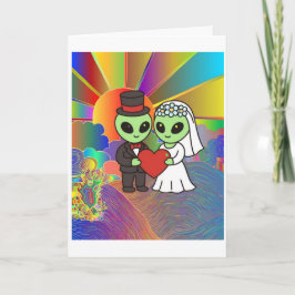Tarjeta De Agradecimiento Alien Bride and Groom Wedding Retro Neon 