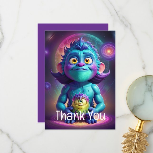 Tarjeta De Agradecimiento Alien espacial y amigo (Anverso/Reverso In Situ)