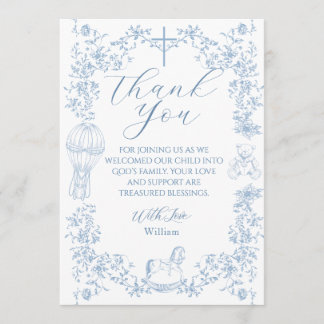 Tarjeta De Agradecimiento All Blue Toile Boy Baptism Elegant Digital