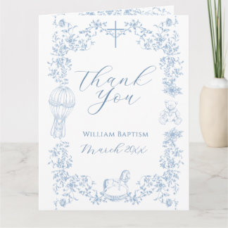 Tarjeta De Agradecimiento All Blue Toile Boy Baptism Elegant Digital