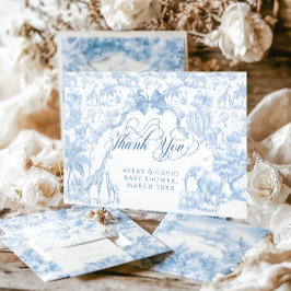 Tarjeta De Agradecimiento All Blue Toile Safari Animal Baby Shower