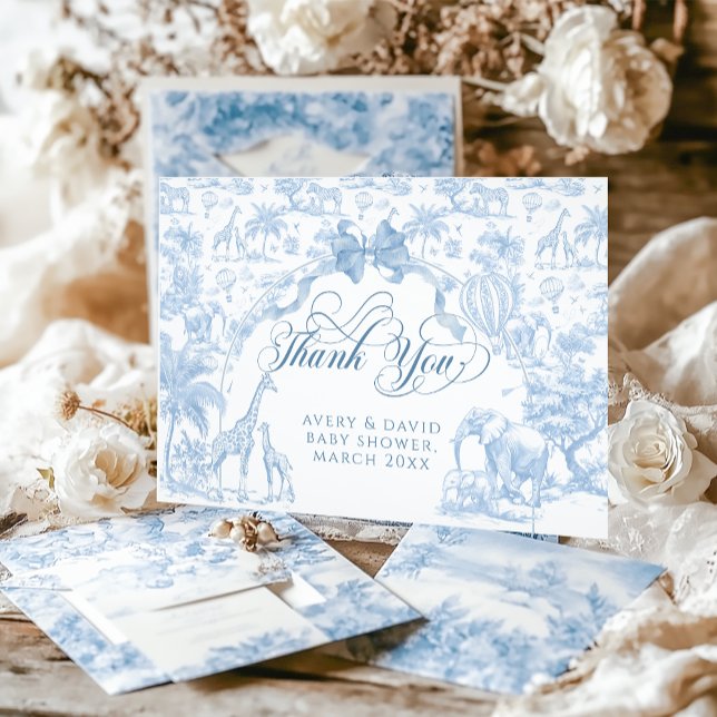 Tarjeta De Agradecimiento All Blue Toile Safari Animal Baby Shower (Subido por el creador)