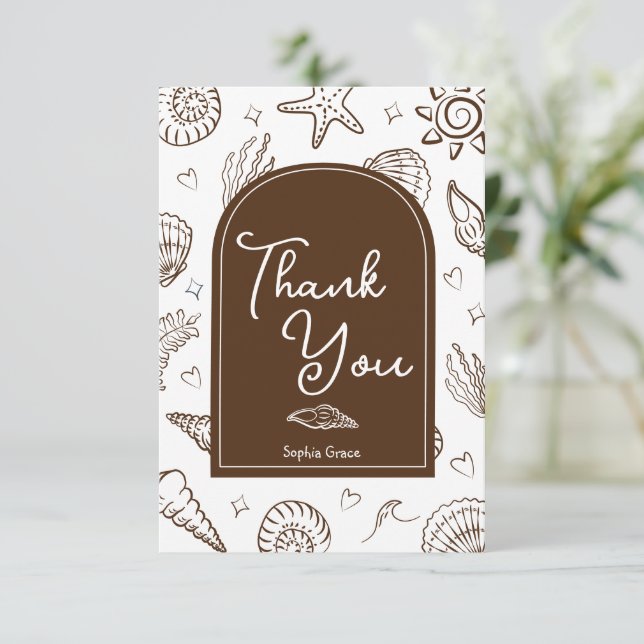 Tarjeta De Agradecimiento All I Sea is Love Brown Thank You Card (Anverso de pie)