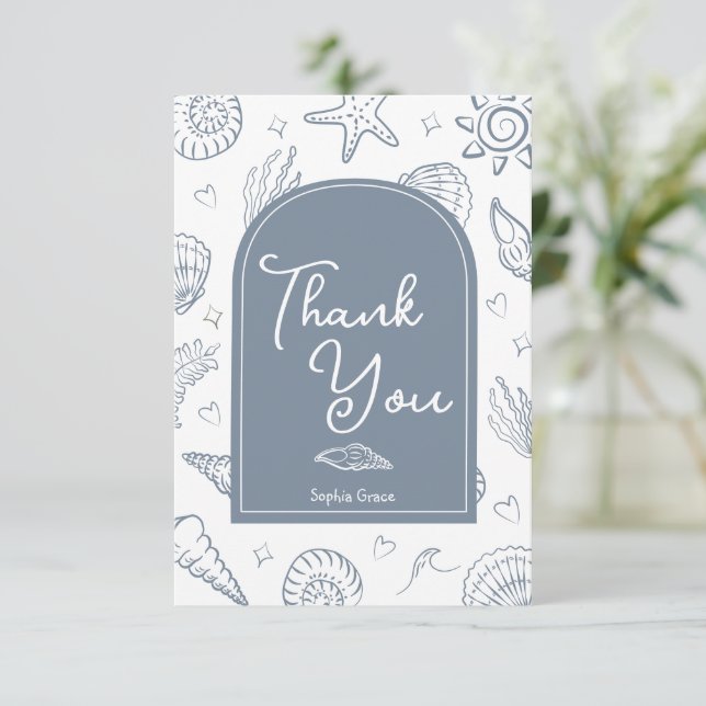 Tarjeta De Agradecimiento All I Sea is Love Dusty Blue Thank You Card (Anverso de pie)