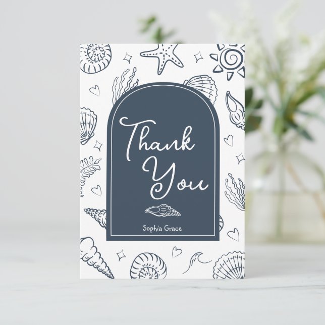Tarjeta De Agradecimiento All I Sea is Love Navy Blue Thank You Card (Anverso de pie)