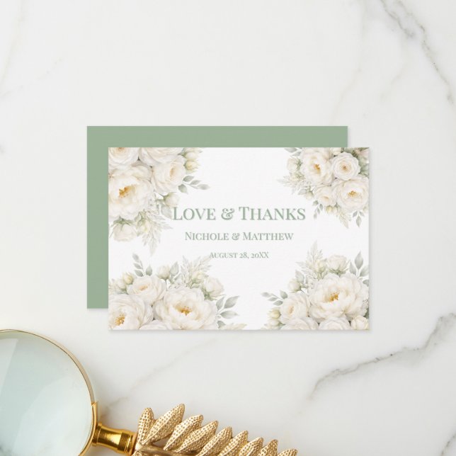 Tarjeta De Agradecimiento All White Floral Wedding Thank You Cards (Anverso/Reverso In Situ)
