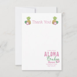 Tarjeta De Agradecimiento Aloha Baby Pink Green Tropical Pineapple