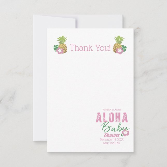 Tarjeta De Agradecimiento Aloha Baby Pink Green Tropical Pineapple (Anverso)