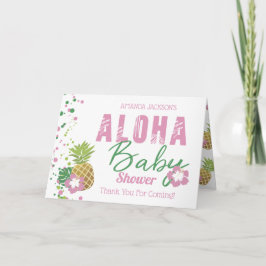 Tarjeta De Agradecimiento Aloha Baby Pink y Green Tropical Pineapple Photo