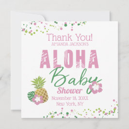 Tarjeta De Agradecimiento Aloha Baby Rosa Verde Tropical Piña Gracias