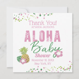 Tarjeta De Agradecimiento Aloha Baby Rosa Verde Tropical Piña Gracias