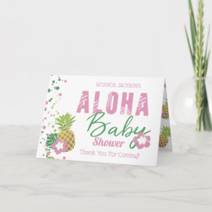 Tarjeta De Agradecimiento Aloha Bebé Rosa y Verde Foto Tropical de Piña