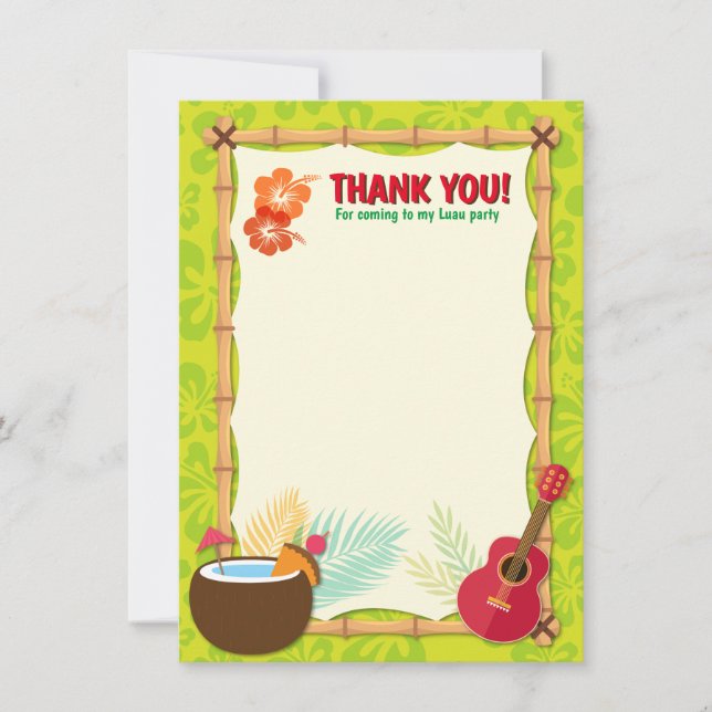 Tarjeta De Agradecimiento Aloha Luau Hawaiian Tropical Birthday Baby Shower (Anverso)