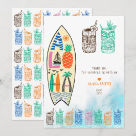 Tarjeta De Agradecimiento Aloha TIKI Surfboard Fiesta Tropical Luau Hawaii
