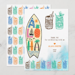 Tarjeta De Agradecimiento Aloha TIKI Surfboard Fiesta Tropical Luau Hawaii