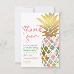 Tarjeta De Agradecimiento Aloha Tropical Pineapple Gold Leaf Bridal Shower