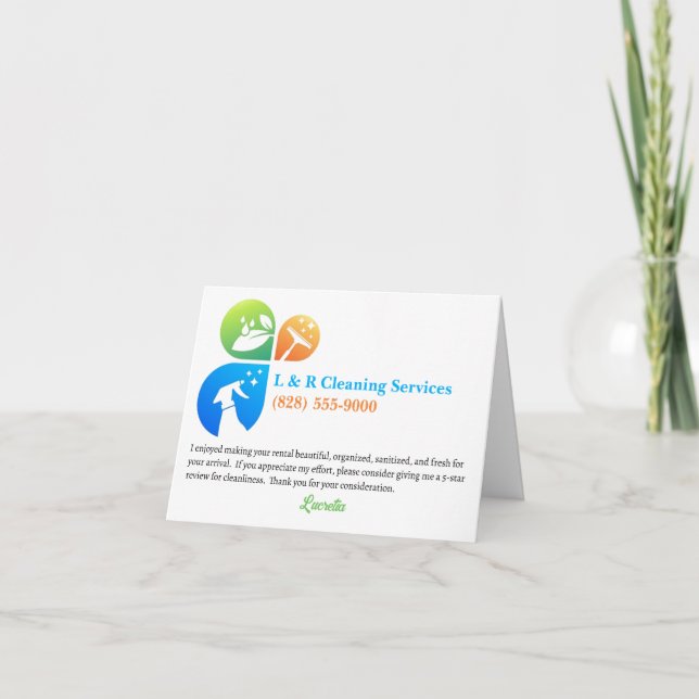 Tarjeta De Agradecimiento Alojamiento de limpieza de alquiler de vacaciones  (Anverso)