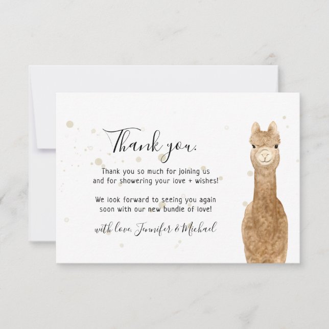 Tarjeta De Agradecimiento Alpaca Llama Rústico Gracias (Anverso)