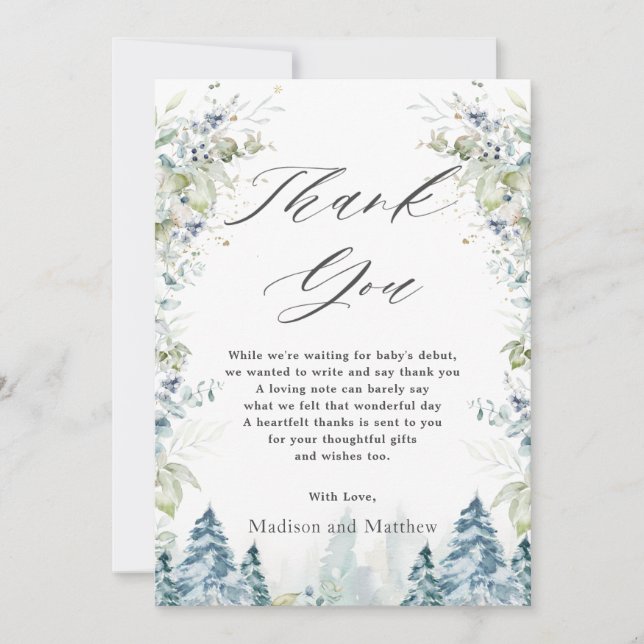 Tarjeta De Agradecimiento Alpine Winter Wonderland Baby Shower Cumpleaños (Anverso)