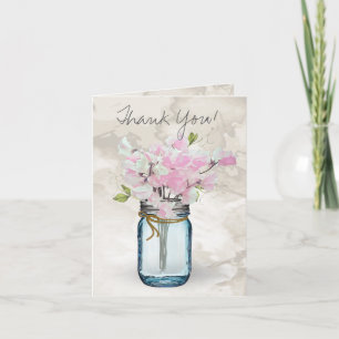 TARJETA DE AGRADECIMIENTO ALVERJAS ROSADAS JARRA MASON VINTAGE ACUARELA