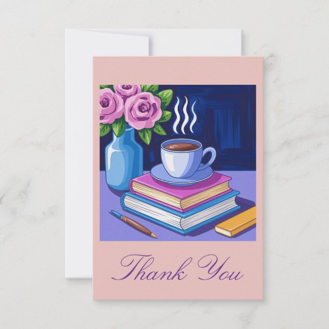 Tarjeta De Agradecimiento Ama leer libros y café (Anverso)