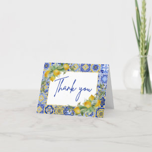 Tarjeta De Agradecimiento Amalfi Italiano Blue Tile Citrus Lemon Script