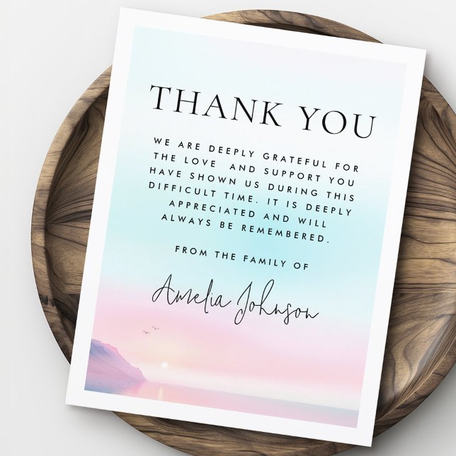 Tarjeta De Agradecimiento Amanecer suave pastel con compasión fúnebre de los (Soft pastel sunrise with birds funeral sympathy thank you card)