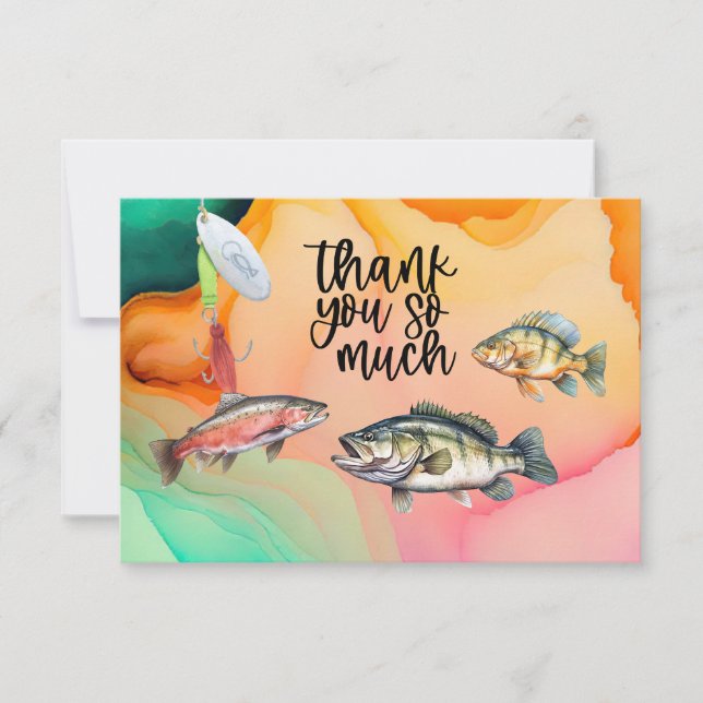 Tarjeta De Agradecimiento Amantes de la pesca cumpleaños con acuarela Fish H (Anverso)