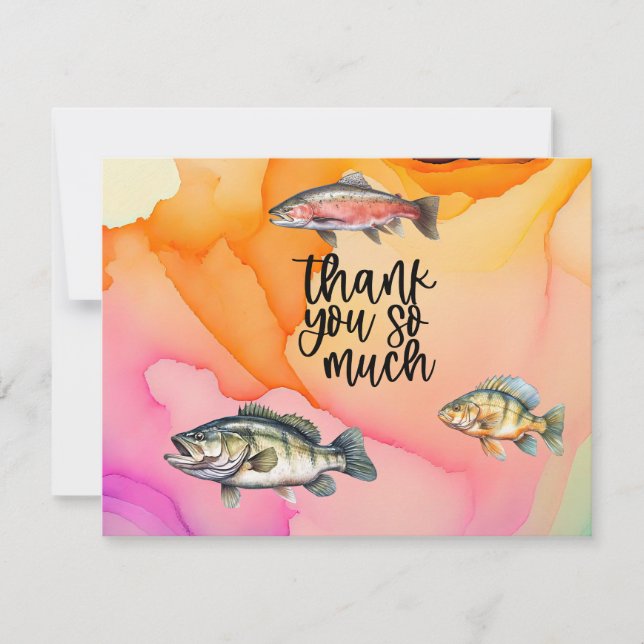 Tarjeta De Agradecimiento Amantes de la pesca cumpleaños con acuarela Fish H (Anverso)