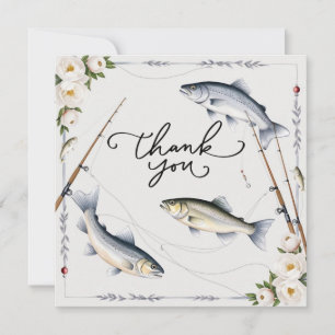 Tarjeta De Agradecimiento Amantes de la pesca Gracias con peces y flores
