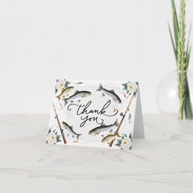 Tarjeta De Agradecimiento Amantes de la pesca Gracias con peces y flores (Anverso)