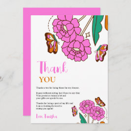 Tarjeta De Agradecimiento Amantes de las Mariposas Rosa Floral Escritura Nup