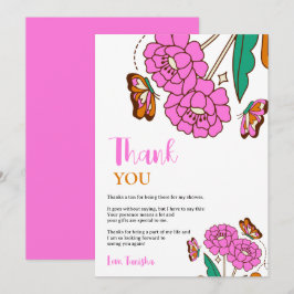 Tarjeta De Agradecimiento Amantes de las Mariposas Rosa Floral Script Nupcia